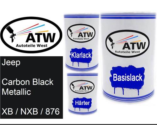 Jeep, Carbon Black Metallic, XB / NXB / 876: 500ml Lackdose + 500ml Klarlack + 250ml Härter - Set, von ATW Autoteile West.